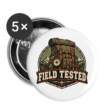 Field Tested – Robustes Outdoor-Abzeichen - Buttons groß 56 mm (5er Pack) - Weiß - Vorne