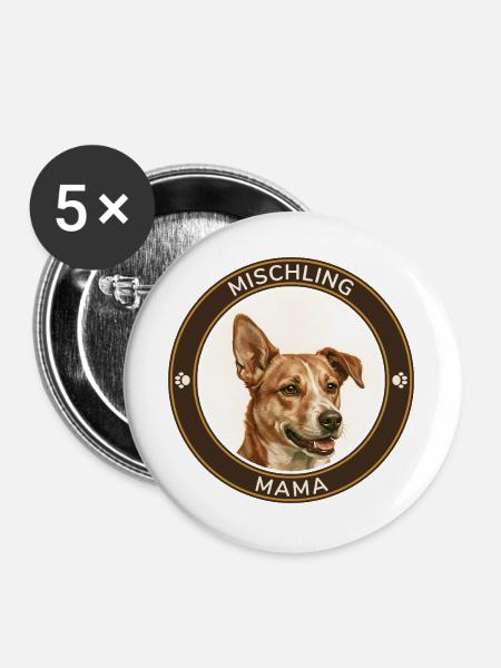 Mischlings-Mama Porträt - Buttons groß 56 mm (5er Pack) - Weiß