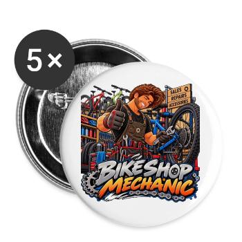 Fahrradwerkstatt-Mechaniker - Buttons groß 56 mm (5er Pack) - Weiß - Vorne