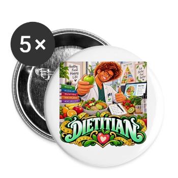 Ernährungsberater: Bunte Ernährung - Buttons groß 56 mm (5er Pack) - Weiß - Vorne