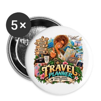 Traumvoller Reiseplaner - Buttons groß 56 mm (5er Pack) - Weiß - Vorne