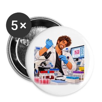 Wissenschaftler lächelt im farbenfrohen Labor - Buttons groß 56 mm (5er Pack) - Weiß - Vorne