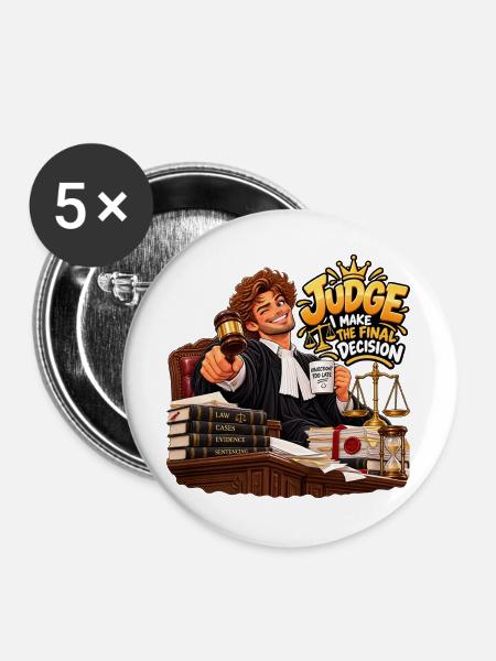 Beratender Richter: Endgültiges Urteil - Buttons groß 56 mm (5er Pack) - Weiß