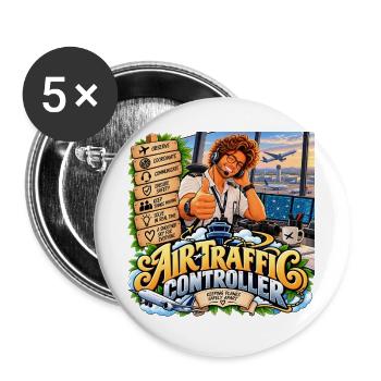 Fluglotse gezeigt - Buttons groß 56 mm (5er Pack) - Weiß - Vorne
