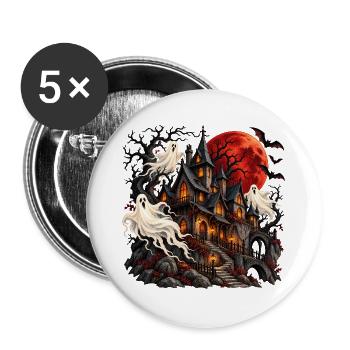 Spuknacht im Geisterdorf - Buttons groß 56 mm (5er Pack) - Weiß - Vorne