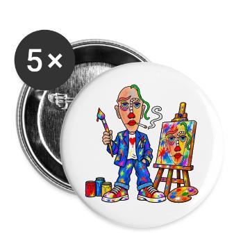 Bunter Maler mit Farbspritzern - Buttons groß 56 mm (5er Pack) - Weiß - Vorne