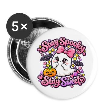 Halloween Geist mit Kürbis - Buttons groß 56 mm (5er Pack) - Weiß - Vorne