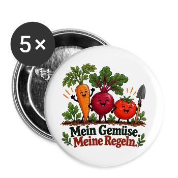 Mein Gemüse meine Regeln - Buttons groß 56 mm (5er Pack) - Weiß - Vorne
