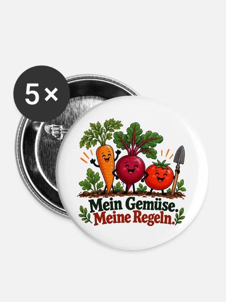 Mein Gemüse meine Regeln - Buttons groß 56 mm (5er Pack) - Weiß