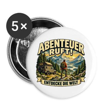 Abenteuer ruft Berge und Camper - Buttons groß 56 mm (5er Pack) - Weiß - Vorne