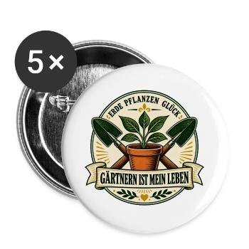 Gärtnern ist mein Leben - Buttons groß 56 mm (5er Pack) - Weiß - Vorne