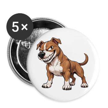 Cooler Pitbull Cartoon mit frechem Grinsen - Buttons groß 56 mm (5er Pack) - Weiß - Vorne
