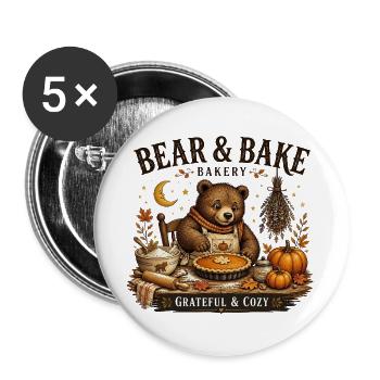 Bear Bake Gemütliche Herbstbäckerei - Buttons groß 56 mm (5er Pack) - Weiß - Vorne