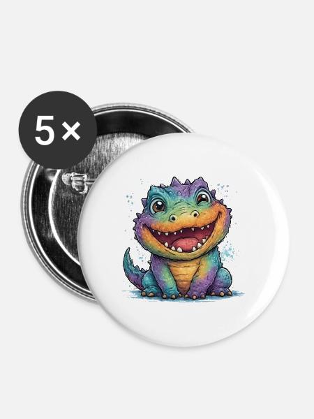 Rainbow Krokodil - Buttons groß 56 mm (5er Pack) - Weiß
