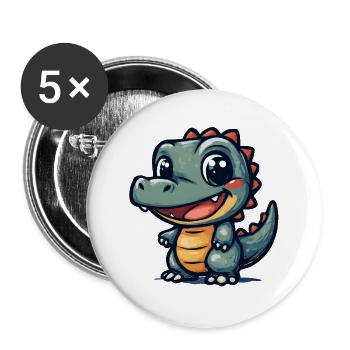 Lustiger Krokodil Dino mit breitem Grinsen - Buttons groß 56 mm (5er Pack) - Weiß - Vorne