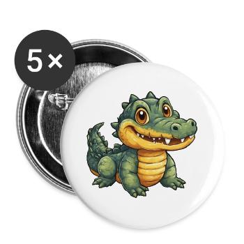 Fröhlicher Krokodil Alligator - Buttons groß 56 mm (5er Pack) - Weiß - Vorne