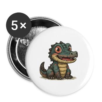 Krokodil-Dino für Kinderkollektion - Buttons groß 56 mm (5er Pack) - Weiß - Vorne