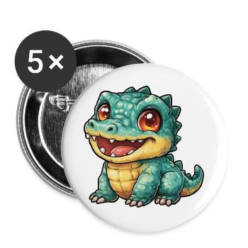 Fröhlicher Krokodil Dino mit großen Augen - Buttons groß 56 mm (5er Pack) - Weiß - Vorne