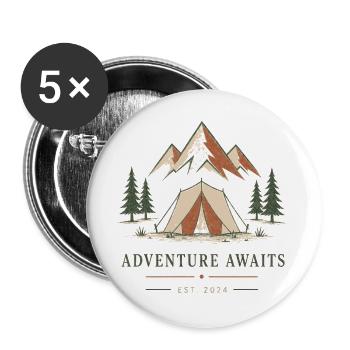 Abenteuer wartet Zelt & Berge - Buttons groß 56 mm (5er Pack) - Weiß - Vorne