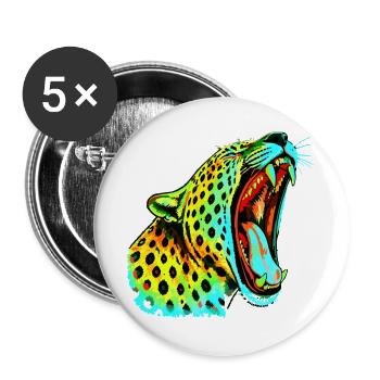 Brüllender Psychodelischer Neonleopard - Buttons groß 56 mm (5er Pack) - Weiß - Vorne