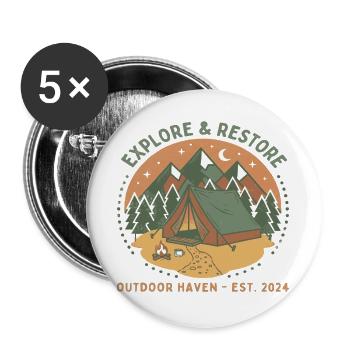 Entdecken & Ausruhen: Outdoor Zelt - Buttons groß 56 mm (5er Pack) - Weiß - Vorne