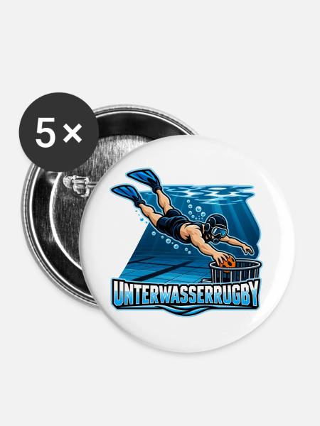 Unterwasser Rugby Action-Illustration - Buttons groß 56 mm (5er Pack) - Weiß