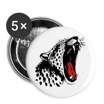 Monochrom Schwarz: Leopard mit Akzent Roter Zunge - Buttons groß 56 mm (5er Pack) - Weiß - Vorne