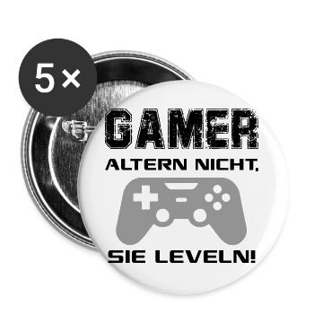 Gamer altern nicht Sie leveln Zocken Joypad Spiel - Buttons groß 56 mm (5er Pack) - Weiß - Vorne