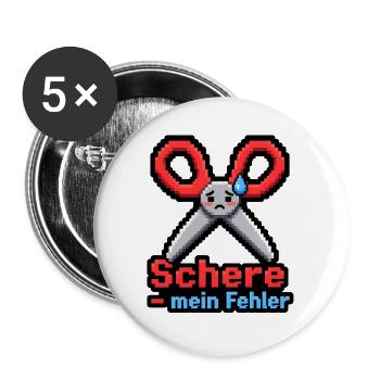 Schere mein Fehler Pixel Art Retro Gaming Shirt - Buttons groß 56 mm (5er Pack) - Weiß - Vorne