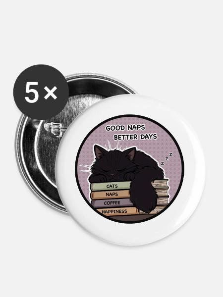 Gemütliche Katzennickerchen und Kaffee - Buttons groß 56 mm (5er Pack) - Weiß