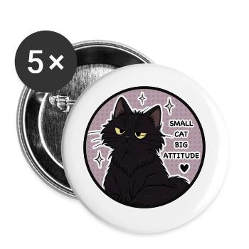 Kleine Katze Große Attitüde - Buttons groß 56 mm (5er Pack) - Weiß - Vorne