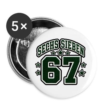 Sechs Sieben College Zahlen 67 Retro Vektor Shirt - Buttons groß 56 mm (5er Pack) - Weiß - Vorne