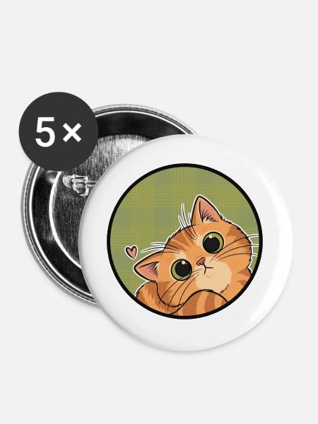 Neugieriges Kätzchen auf Karo - Buttons groß 56 mm (5er Pack) - Weiß