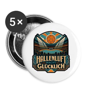 Hallenluft macht glücklich Handball Arena Shirt - Buttons groß 56 mm (5er Pack) - Weiß - Vorne