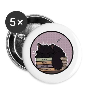 Schläfrige Katze auf Bücherstapel - Buttons groß 56 mm (5er Pack) - Weiß - Vorne