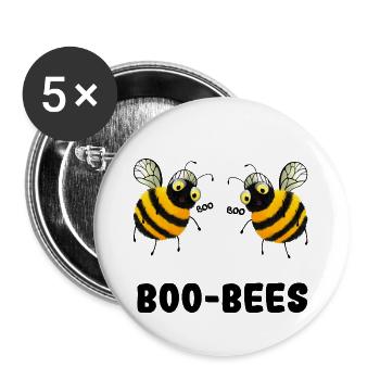 Boo-Bees - Zwei Bienen sagen Boo - Buttons groß 56 mm (5er Pack) - Weiß - Vorne