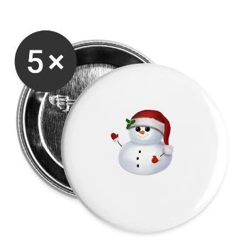 Schneemann mit Weihnachtsmütze - Winkend - Buttons groß 56 mm (5er Pack) - Weiß - Vorne