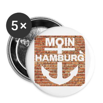 Moin_Hamburg - Buttons groß 56 mm (5er Pack) - Weiß - Vorne