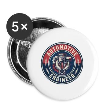 Kolbenabzeichen des Vintage Automotive Engineer-Motors - Buttons groß 56 mm (5er Pack) - Weiß - Vorne