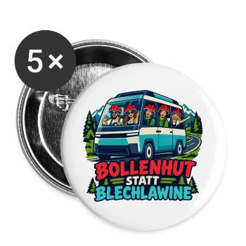Bollenhut Busreise Abenteuer - Buttons groß 56 mm (5er Pack) - Weiß - Vorne