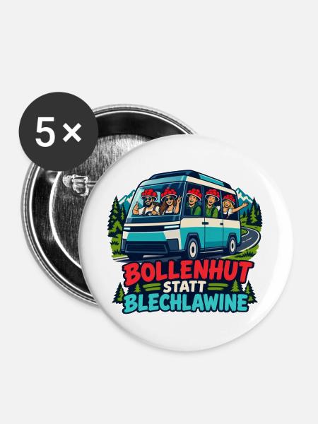 Bollenhut Busreise Abenteuer - Buttons groß 56 mm (5er Pack) - Weiß