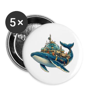 SteampunkWale Unterwasserkosmos - Buttons groß 56 mm (5er Pack) - Weiß - Vorne