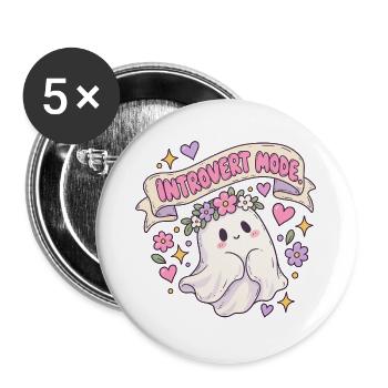 Introvert Mode Geist mit Blumenkranz - Buttons groß 56 mm (5er Pack) - Weiß - Vorne