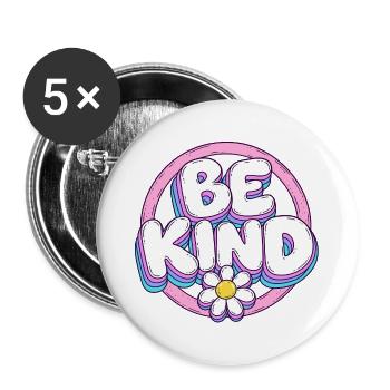 Be Kind Retro Blüten Logo - Buttons groß 56 mm (5er Pack) - Weiß - Vorne