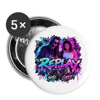 REPLAY – SATO x COOKIE | Neon Streetwear - Buttons groß 56 mm (5er Pack) - Weiß - Vorne