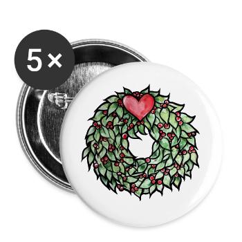 Herzkranz aus grünen Blättern - Buttons groß 56 mm (5er Pack) - Weiß - Vorne