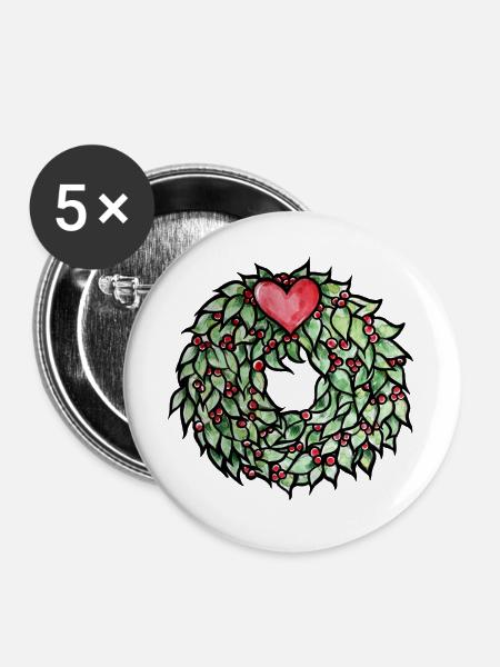 Herzkranz aus grünen Blättern - Buttons groß 56 mm (5er Pack) - Weiß