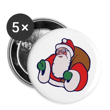 Fetter Cartoon-Weihnachtsmann mit Sack - Buttons groß 56 mm (5er Pack) - Weiß - Vorne