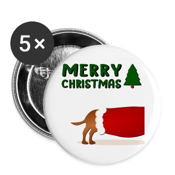 Froher Weihnachtshund - Buttons groß 56 mm (5er Pack) - Weiß - Vorne