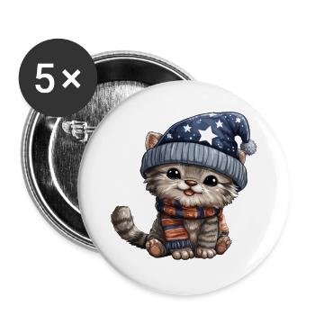 Kleines Sternenkätzchen im Winter - Buttons groß 56 mm (5er Pack) - Weiß - Vorne